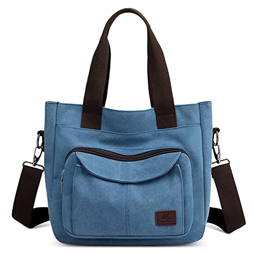 DIRRONA Handtasche Damen Canvas Mode Umhängetasche Leichter Kuriertasche Frauentasche Mehrere Taschen Lässige Reisen Wasserdicht Schule Arbeit Damen Handtasche Blau von DIRRONA
