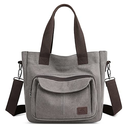 DIRRONA Handtasche Damen Canvas Mode Umhängetasche Leichter Kuriertasche Frauentasche Mehrere Taschen Lässige Reisen Wasserdicht Schule Arbeit Damen Handtasche Grau von DIRRONA