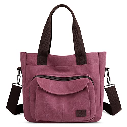 DIRRONA Handtasche Damen Canvas Mode Umhängetasche Leichter Kuriertasche Frauentasche Mehrere Taschen Lässige Reisen Wasserdicht Schule Arbeit Damen Handtasche Lila von DIRRONA
