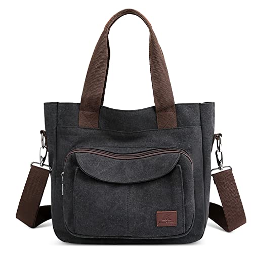 DIRRONA Handtasche Damen Canvas Mode Umhängetasche Leichter Kuriertasche Frauentasche Mehrere Taschen Lässige Reisen Wasserdicht Schule Arbeit Damen Handtasche Schwarz von DIRRONA