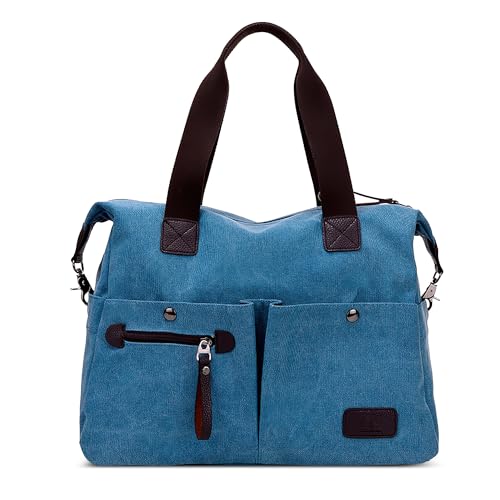 DIRRONA Mode Damen Canvas Handtasche Canvas Schultertasche Beiläufig Hobo Tasche Schule Einkaufen Multi Tasche Umhängetaschen Täglich Segeltuch Tasche Blau A von DIRRONA