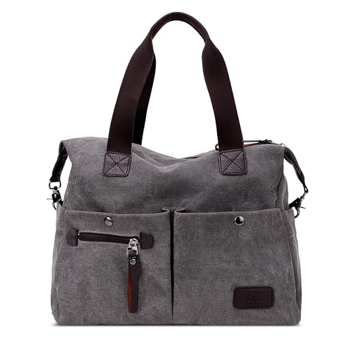 DIRRONA Mode Damen Canvas Handtasche Canvas Schultertasche Beiläufig Hobo Tasche Schule Einkaufen Multi Tasche Umhängetaschen Täglich Segeltuch Tasche Grau A von DIRRONA