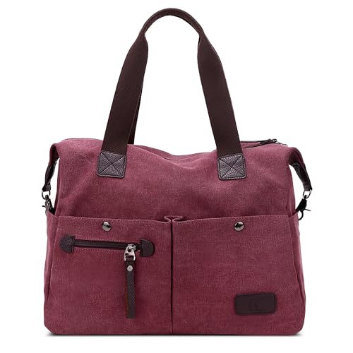 DIRRONA Mode Damen Canvas Handtasche Canvas Schultertasche Beiläufig Hobo Tasche Schule Einkaufen Multi Tasche Umhängetaschen Täglich Segeltuch Tasche Rot A von DIRRONA
