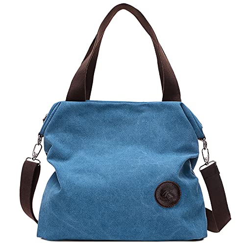 DIRRONA Mode Damen Canvas Handtasche Canvas Schultertasche Beiläufig Hobo Tasche Schule Einkaufen Tragetasche Strandtasche Blau von DIRRONA