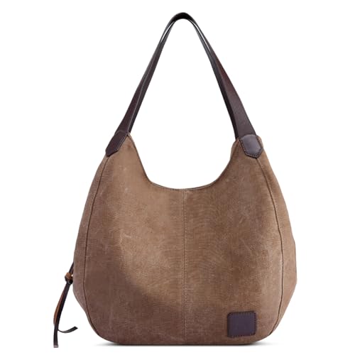 DIRRONA Mode Damen Canvas Handtasche Damen Canvas Schultertasche Canvas Tragetasche Leicht Sanft Handtasche Hohe Kapazität Reise Schultertaschen Braun von DIRRONA