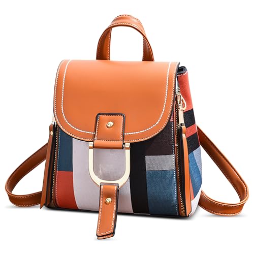 DIRRONA Mode Damen Farbblock Rucksack Klein Elegant Umhängetasche Lässig Multifunktional Rucksack Travel Arbeit Einkaufen Dating Schule Cityrucksack PU Leder Wasserdicht Rucksack Khaki von DIRRONA