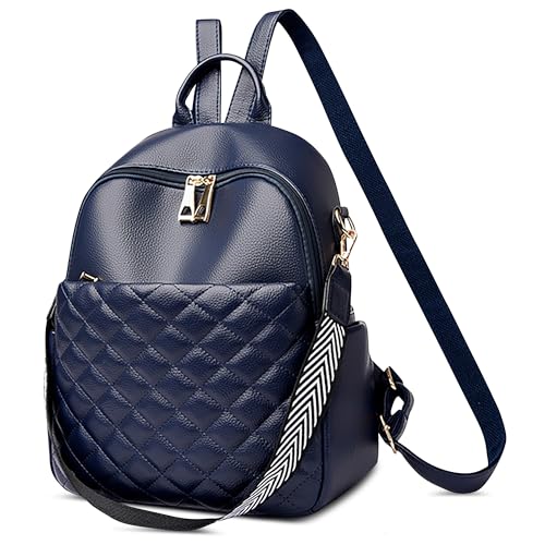 DIRRONA Mode Damen Rucksack Elegant Lässig Frauen Umhängetasche Travel Arbeit Einkaufen Anti-Diebstahl Cityrucksack Mittel PU Leder Wasserdicht Schule Rucksack Urlaubsrucksack Blau von DIRRONA