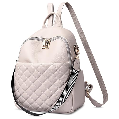 DIRRONA Mode Damen Rucksack Elegant Lässig Frauen Umhängetasche Travel Arbeit Einkaufen Anti-Diebstahl Cityrucksack Mittel PU Leder Wasserdicht Schule Rucksack Urlaubsrucksack Grau von DIRRONA