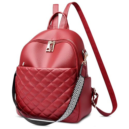 DIRRONA Mode Damen Rucksack Elegant Lässig Frauen Umhängetasche Travel Arbeit Einkaufen Anti-Diebstahl Cityrucksack Mittel PU Leder Wasserdicht Schule Rucksack Urlaubsrucksack Rot von DIRRONA