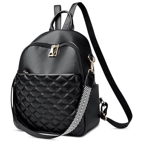 DIRRONA Mode Damen Rucksack Elegant Lässig Frauen Umhängetasche Travel Arbeit Einkaufen Anti-Diebstahl Cityrucksack Mittel PU Leder Wasserdicht Schule Rucksack Urlaubsrucksack Schwarz von DIRRONA