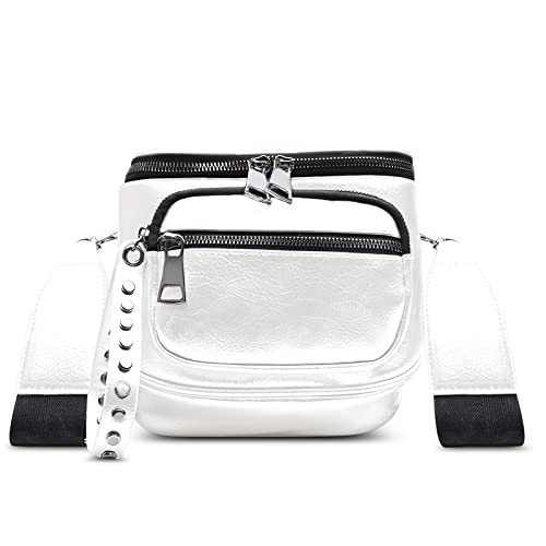 DIRRONA Mode Damen Umhängetasche Mittel Schulter Umhängetasche Schule Lässig PU Leder Wasserdicht Cross-Body Tasche Mit Verstellbaren Breiten Schultergurten Weiß von DIRRONA