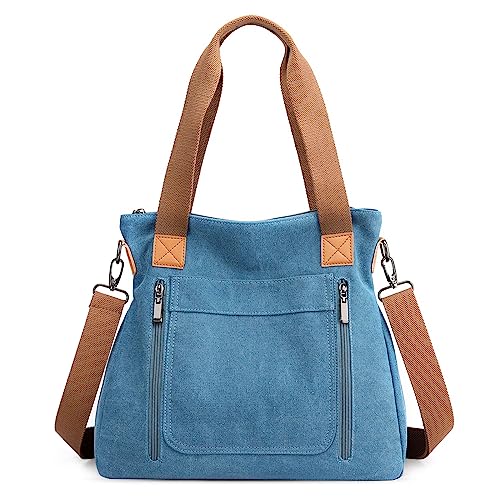 DIRRONA Mode Handtasche Damen Canvas Umhängetasche Leichter Kuriertasche Frauentasche Mehrere Taschen Lässige Reisen Wasserdicht Schule Arbeit Damen Handtasche Blau von DIRRONA