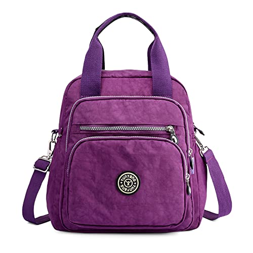 DIRRONA Modischer Damenrucksack Bunte Damen Umhängetasche Multi Pocket Crossbody Bag Leicht Handtasche Nylon Reisen Schule Täglicher Gebrauch Damentasche Violett von DIRRONA
