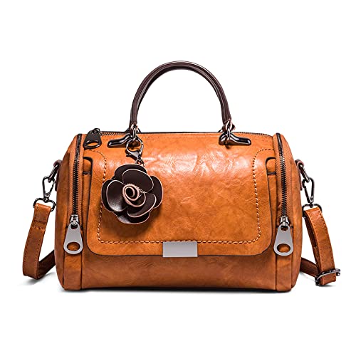DIRRONA Retro Damen Handtasche Elegant Umhängetasche Damen PU Leder Schultertasche Wasserdicht Reise Arbeiten Süße Accessoires Tragetasche Braun von DIRRONA