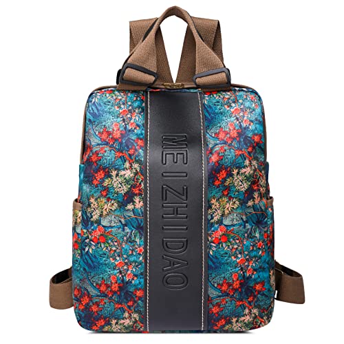 DIRRONA Retro Damenrucksack Groß Lässig Schultertaschen Leicht Druck Nylon Arbeiten Reisen Diebstahlschutz Rucksack für Frauen Wasserdicht Shopping Damen Tasche Blau von DIRRONA