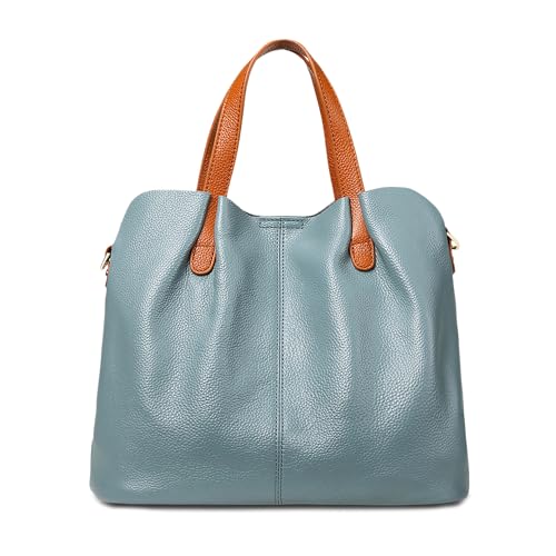 DIRRONA Retro Echtes Leder Umhängetasche Bag Damen Handtasche Groß Kapazität Beiläufig Schultertasche Abnehmbare Innentasche Tragetasche Blau von DIRRONA