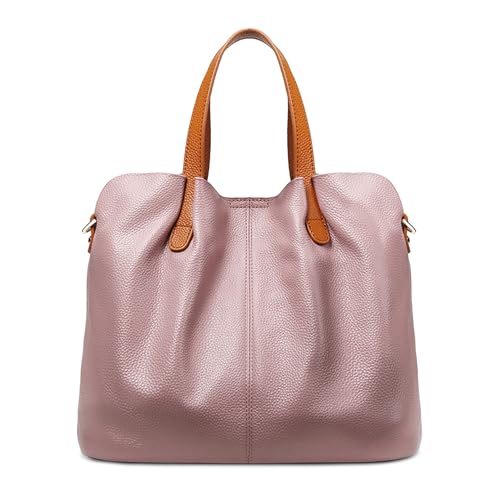 DIRRONA Retro Echtes Leder Umhängetasche Bag Damen Handtasche Groß Kapazität Beiläufig Schultertasche Abnehmbare Innentasche Tragetasche Rosa von DIRRONA