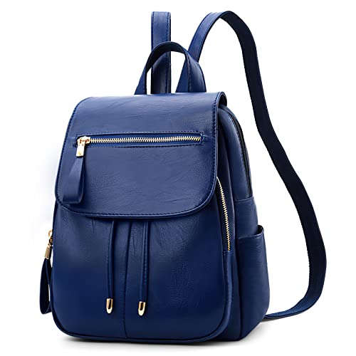 DIRRONA Rucksack Damen Beiläufig Diebstahlschutz Daypack Reise Wasserdicht Rucksack Schule Büro Geschäftsreise PU Leder Mittel Damen Rucksack Blau von DIRRONA