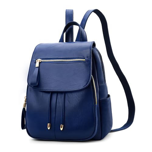DIRRONA Rucksack Damen Beiläufig Diebstahlschutz Daypack Reise Wasserdicht Rucksack Schule Büro Geschäftsreise PU Leder Mittel Damen Rucksack Blau von DIRRONA