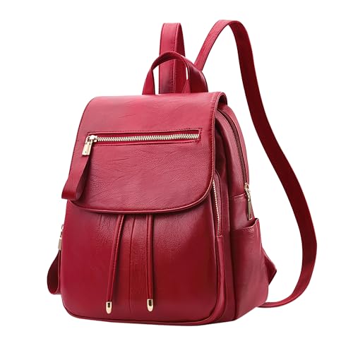 DIRRONA Rucksack Damen Beiläufig Diebstahlschutz Daypack Reise Wasserdicht Rucksack Schule Büro Geschäftsreise PU Leder Mittel Damen Rucksack Rot von DIRRONA