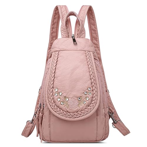 DIRRONA Rucksack Damen Beiläufig Kleine Brusttasche für Damen Multifunktionale Reise Wasserdicht Schultertaschen Draussen Weich PU Leder Damen Handtasche Große Kapazität BrusttascheRosa A von DIRRONA