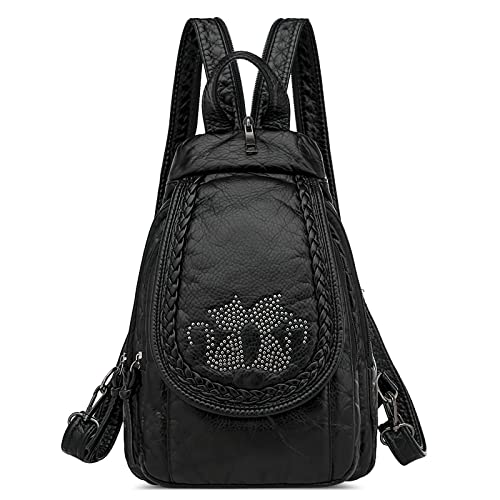 DIRRONA Rucksack Damen Beiläufig Kleine Brusttasche für Damen Multifunktionale Reise Wasserdicht Schultertaschen Draussen Weich PU Leder Damen Handtasche Große Kapazität BrusttascheSchwarz B von DIRRONA