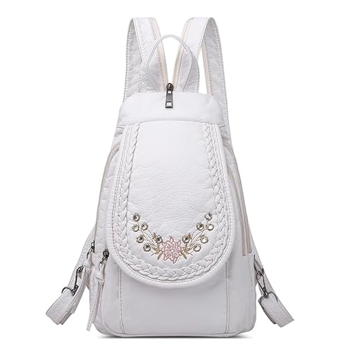 DIRRONA Rucksack Damen Beiläufig Kleine Brusttasche für Damen Multifunktionale Reise Wasserdicht Schultertaschen Draussen Weich PU Leder Damen Handtasche Große Kapazität BrusttascheWeiß A von DIRRONA