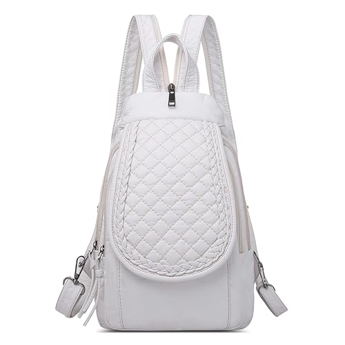 DIRRONA Rucksack Damen Beiläufig Kleine Brusttasche für Damen Multifunktionale Reise Wasserdicht Schultertaschen Draussen Weich PU Leder Damen Handtasche Große Kapazität BrusttascheWeiß B von DIRRONA
