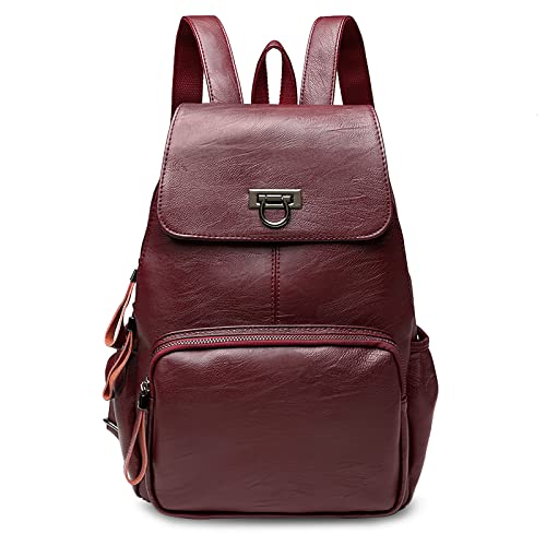 DIRRONA Rucksack Damen Elegant Rucksack im Klappdesign Casual Damen Schultertaschen PU Leder Wasserdicht Schulrucksack für Mädchen Reisen Arbeit Handtasche Rot von DIRRONA