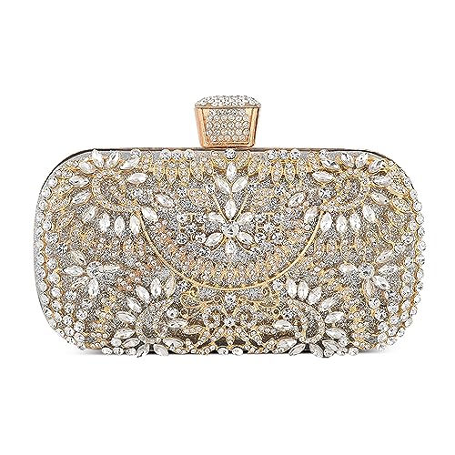 DIRRONA Strass Damen Handtasche Elegante Hochzeits Braut Clutch Bag Exquisite Kettentasche Glitzer Party Crossbody Frauen Mode Umhängetasche Jährliches Treffen Prom Abendtasche Silber A von DIRRONA