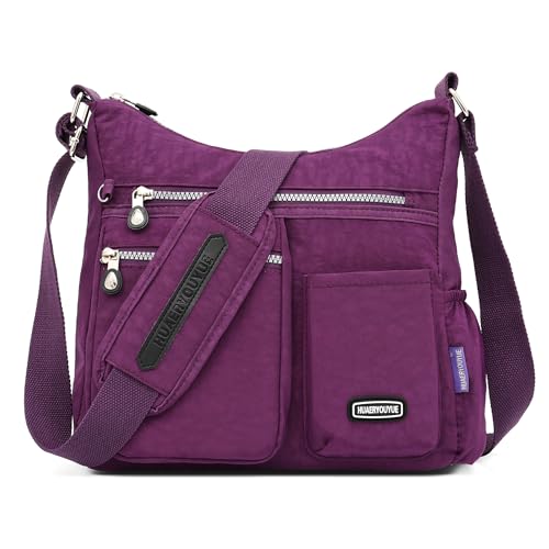 DIRRONA Umhängetasche Damen Casual Groß Kapazität Schultertasche Wasserdicht Damen Reise Arbeit Lässig Täglich Nylon Handtasche Multi Tasche Damen Messenger Bag Lila von DIRRONA