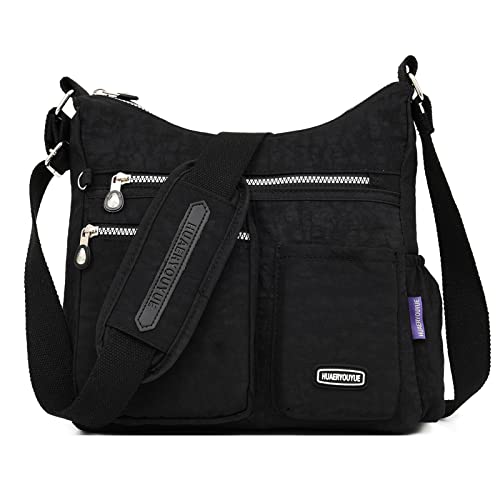 DIRRONA Umhängetasche Damen Casual Groß Kapazität Schultertasche Wasserdicht Damen Reise Arbeit Lässig Täglich Nylon Handtasche Multi Tasche Damen Messenger Bag Schwarz von DIRRONA