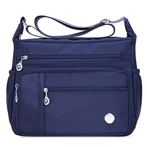 DIRRONA Umhängetasche Damen Casual Schultertasche Groß Kapazität Wasserdicht Damen Reise Arbeit Lässig Täglich Nylon Handtasche Multi Tasche Damen Messenger Bag 2 Größen Blau B von DIRRONA