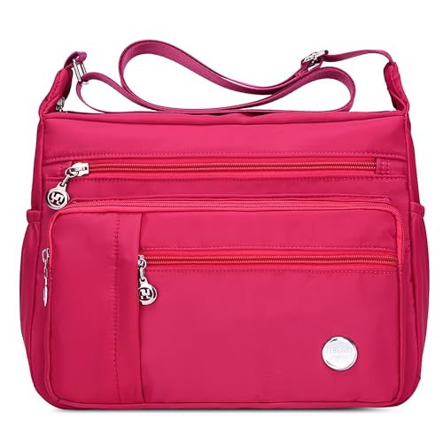 DIRRONA Umhängetasche Damen Casual Schultertasche Groß Kapazität Wasserdicht Damen Reise Arbeit Lässig Täglich Nylon Handtasche Multi Tasche Damen Messenger Bag 2 Größen Rot A von DIRRONA