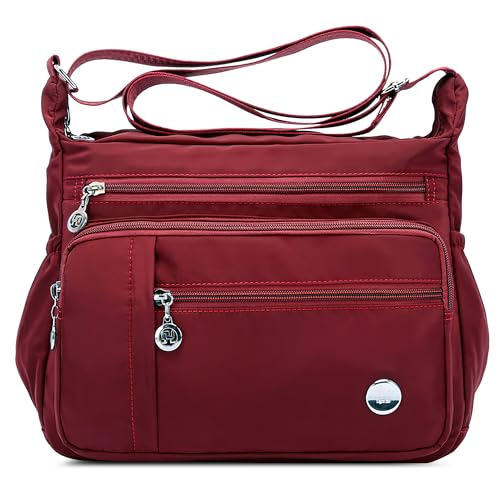 DIRRONA Umhängetasche Damen Casual Schultertasche Groß Kapazität Wasserdicht Damen Reise Arbeit Lässig Täglich Nylon Handtasche Multi Tasche Damen Messenger Bag 2 Größen Rot M von DIRRONA