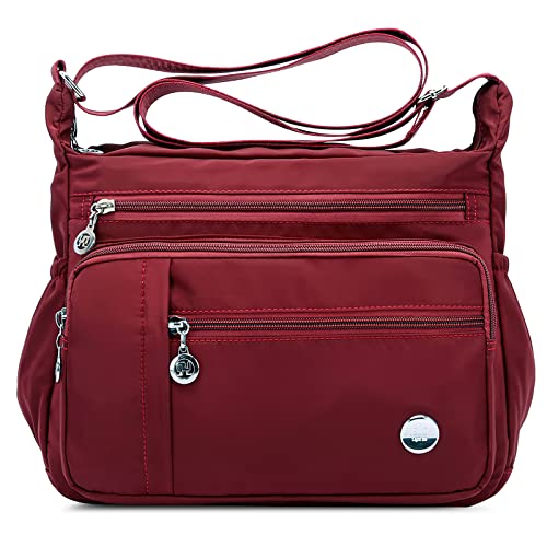 DIRRONA Umhängetasche Damen Casual Schultertasche Groß Kapazität Wasserdicht Damen Reise Arbeit Lässig Täglich Nylon Handtasche Multi Tasche Damen Messenger Bag 2 Größen Rote L von DIRRONA