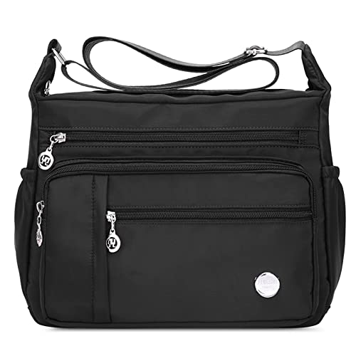 DIRRONA Umhängetasche Damen Casual Schultertasche Groß Kapazität Wasserdicht Damen Reise Arbeit Lässig Täglich Nylon Handtasche Multi Tasche Damen Messenger Bag 2 Größen Schwarzes B von DIRRONA