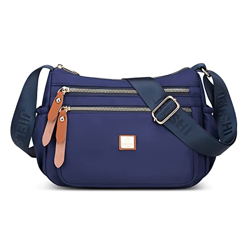 DIRRONA Umhängetasche Damen Casual Schultertasche Wasserdicht Damen Reise Arbeit Lässig Täglich Nylon Handtasche Multi Tasche Damen Messenger Bag Blau A von DIRRONA