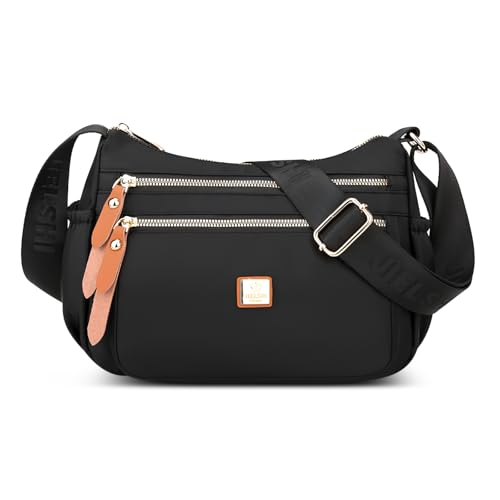 DIRRONA Umhängetasche Damen Casual Schultertasche Wasserdicht Damen Reise Arbeit Lässig Täglich Nylon Handtasche Multi Tasche Damen Messenger Bag Schwarz von DIRRONA
