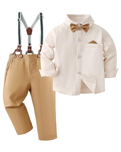 DISAUR Baby-Outfit für Jungen, 4-teilig, Hut + Fliege Hemd + Weste + Hose für 1–3 Jahre, Beige, 11-12 Years von DISAUR
