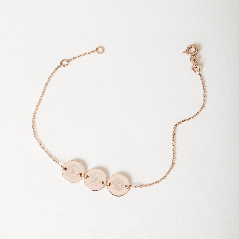 Personalisierte Geburt Blume Gravierte Disc Armband 14K Solid Gold, Benutzerdefinierte Monat Blumencharme Brautjungfer Geschenk Für Sie/Mutter Personalisierte Geburt Blume Gravierte Disc Armband 14K Solid Gold, Benutzerdefinierte Monat Blumencharme Brautjungfer Geschenk Für Sie/Mutter von DISCfinejewelry