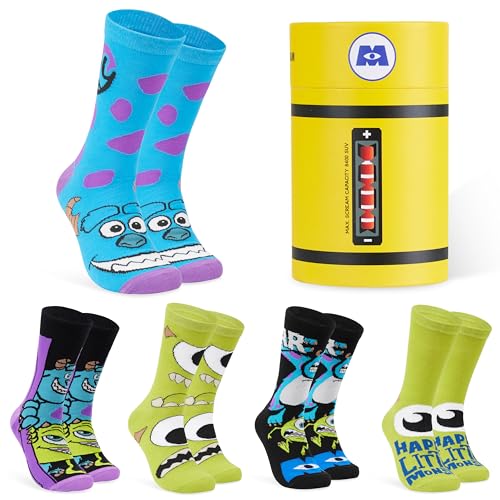 DISNEY Socken Herren, Lustige Socken Herren, 5er Pack Bunte Socken Herren Set Mickey Mouse Baby Yoda Mandalorian Boba Fett (Mehrfarbig Monsters Inc) von DISNEY