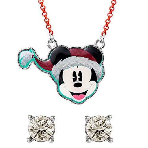 DISNEY Mickey Mouse SH00647RL Weihnachtsanhänger und Ohrstecker mit klaren Steinen, Rot/Weiß/Schwarz, Einheitsgröße, Messing von DISNEY