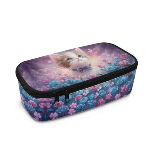 DISNIMO Ästhetisches Federmäppchen, Organizer, großes Fassungsvermögen, Stifttasche für Mädchen, mit Reißverschluss, Blütenkatze, Taschen-Organizer von DISNIMO