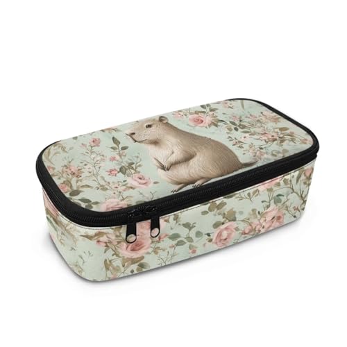 DISNIMO Ästhetisches Federmäppchen, Organizer, großes Fassungsvermögen, Stifttasche für Mädchen, mit Reißverschluss, Capybara mit Blumenmuster, Taschen-Organizer von DISNIMO