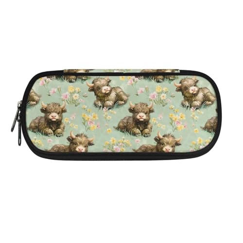 DISNIMO Federmäppchen für Mädchen, ästhetisches Federmäppchen, Schulmäppchen, mit Reißverschluss, Hippie Floral Cow, Taschen-Organizer von DISNIMO
