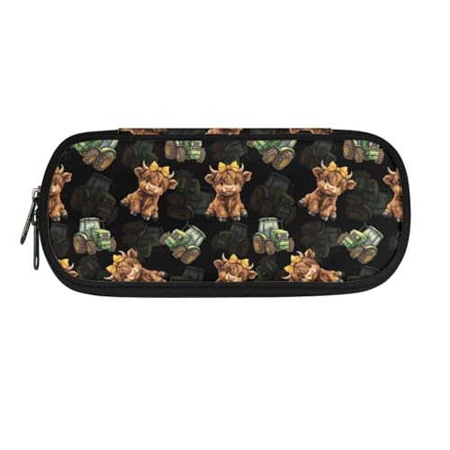 DISNIMO Federmäppchen für Mädchen, ästhetisches Federmäppchen, Schulmäppchen, mit Reißverschluss, Traktor Highland Cow, Taschen-Organizer von DISNIMO