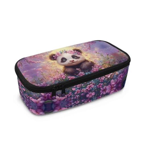 DISNIMO Federmäppchen für Teenager und Mädchen, großes Fassungsvermögen, Stifttasche mit Reißverschluss, Schreibwarentasche, Blumen-Panda, Taschen-Organizer von DISNIMO