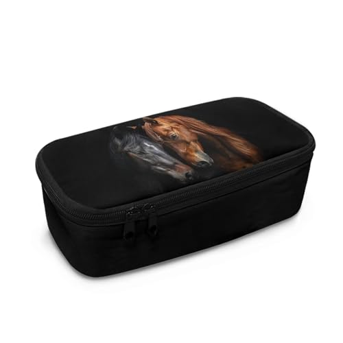 DISNIMO Federmäppchen für Teenager und Mädchen, großes Fassungsvermögen, Stifttasche mit Reißverschluss, Schreibwarentasche, Schwarzes Pferd, Taschen-Organizer von DISNIMO