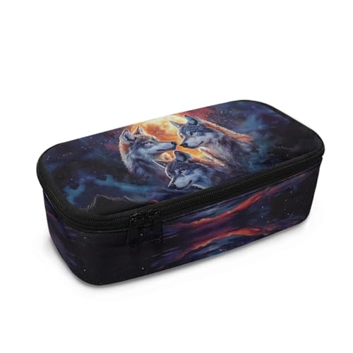 DISNIMO Federmäppchen mit großem Fassungsvermögen und Reißverschluss, Schreibwaren-Organizer für Mädchen, Schulbedarf, Moon Wolf, Taschen-Organizer von DISNIMO